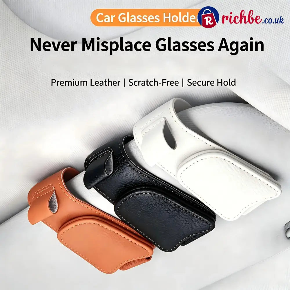 Magnetic Car Sun Visor Sunglasses Holder – Leather Glasses Clip & Multi-Function Storage Organizer