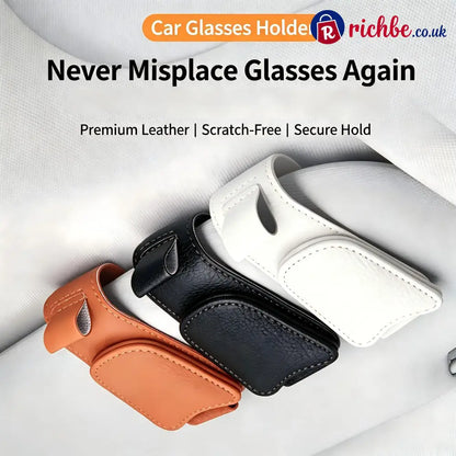 Magnetic Car Sun Visor Sunglasses Holder – Leather Glasses Clip & Multi-Function Storage Organizer