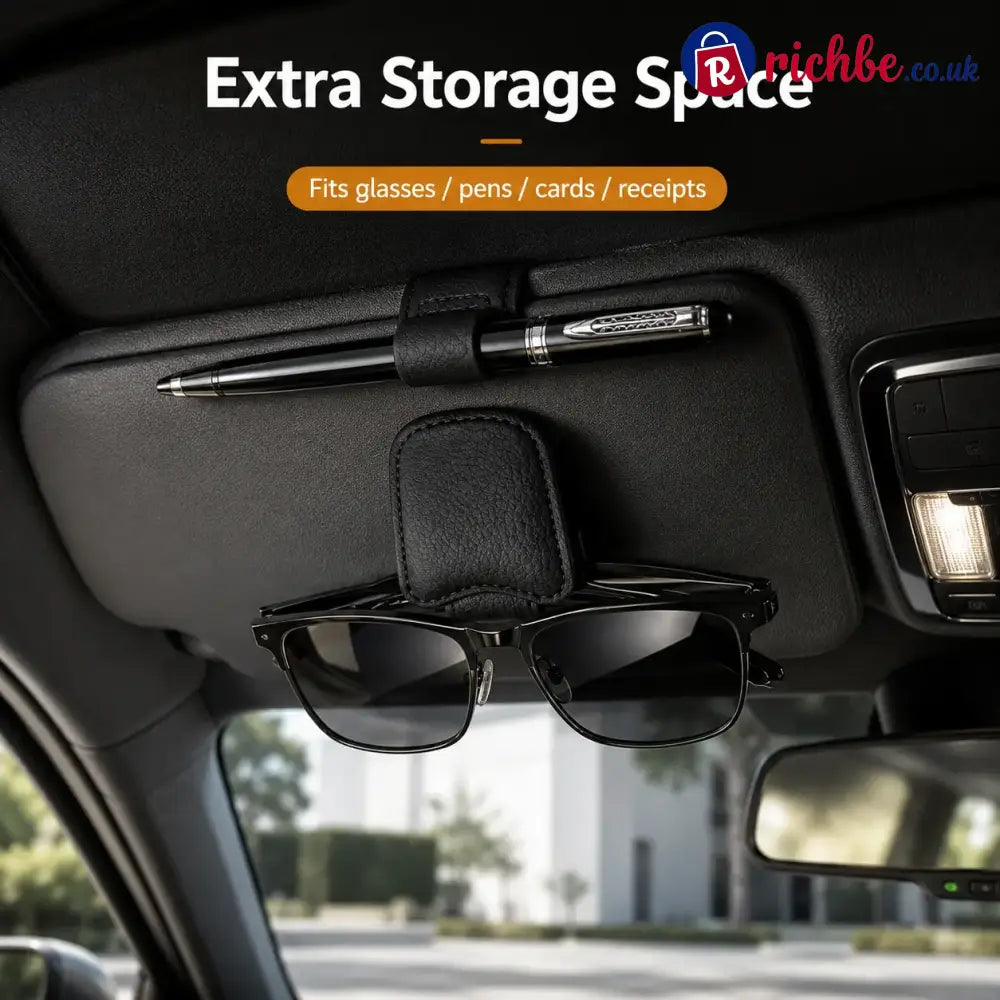 Magnetic Car Sun Visor Sunglasses Holder – Leather Glasses Clip & Multi-Function Storage Organizer