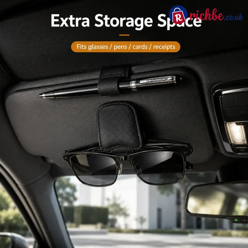 Magnetic Car Sun Visor Sunglasses Holder – Leather Glasses Clip & Multi-Function Storage Organizer