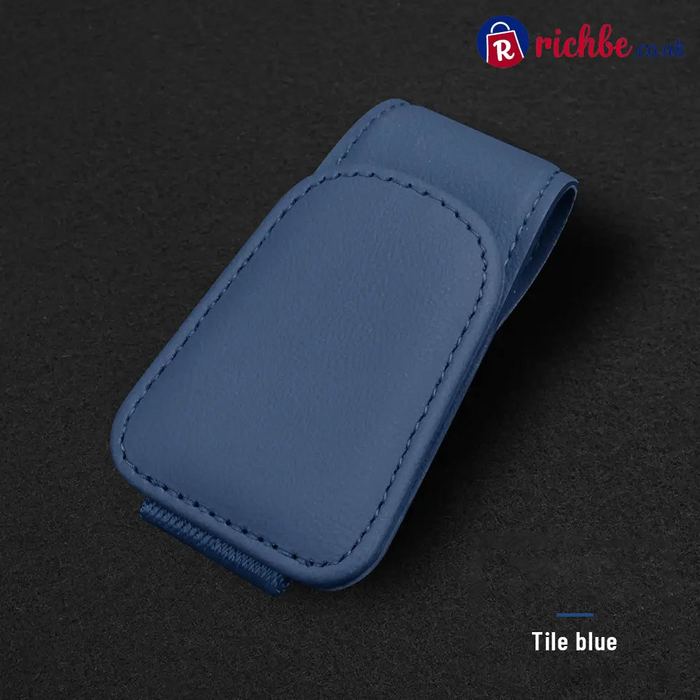 Magnetic Car Sun Visor Sunglasses Holder – Leather Glasses Clip & Multi-Function Storage Organizer - Blue