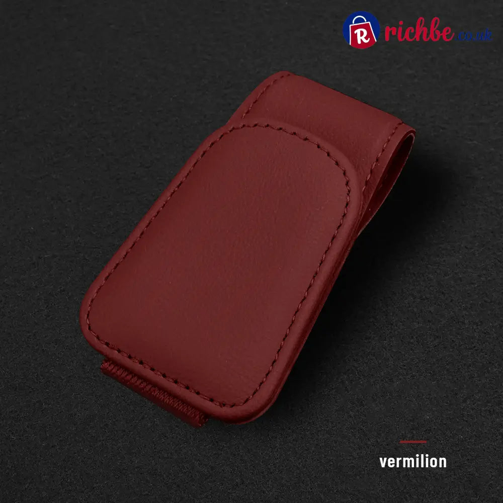 Magnetic Car Sun Visor Sunglasses Holder – Leather Glasses Clip & Multi-Function Storage Organizer - Burgundy