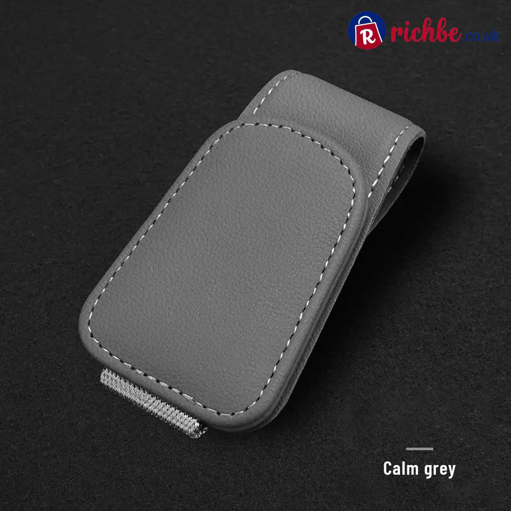 Magnetic Car Sun Visor Sunglasses Holder – Leather Glasses Clip & Multi-Function Storage Organizer - Grey