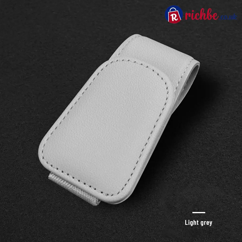 Magnetic Car Sun Visor Sunglasses Holder – Leather Glasses Clip & Multi-Function Storage Organizer - Light Grey