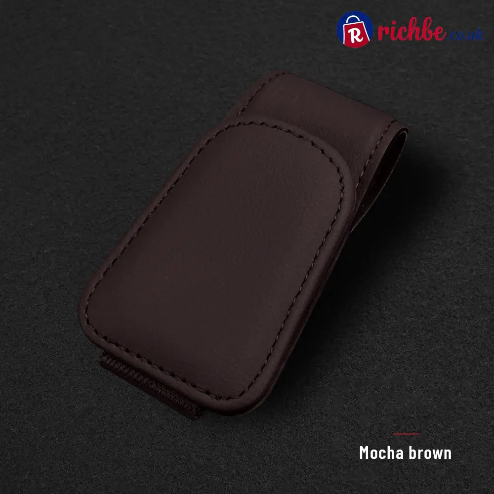 Magnetic Car Sun Visor Sunglasses Holder – Leather Glasses Clip & Multi-Function Storage Organizer - Mocha