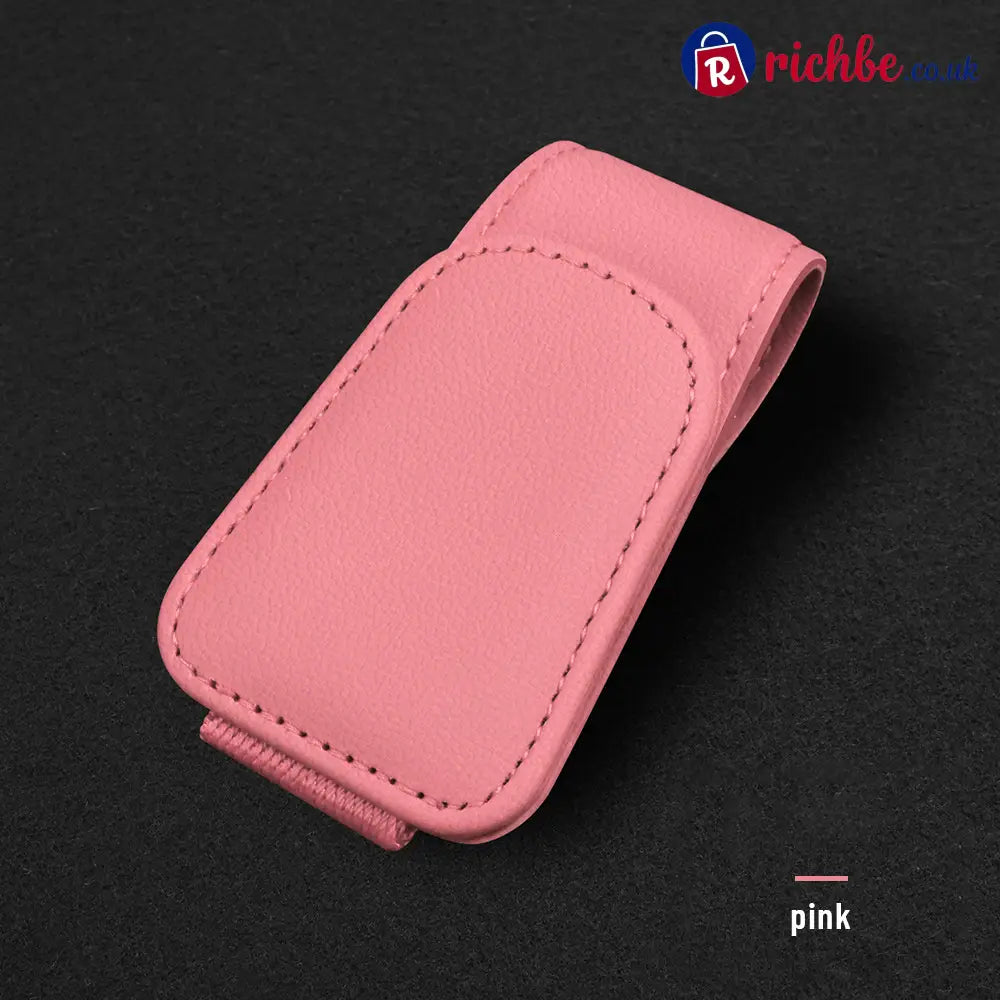 Magnetic Car Sun Visor Sunglasses Holder – Leather Glasses Clip & Multi-Function Storage Organizer - Pink
