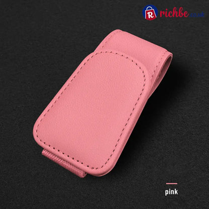 Magnetic Car Sun Visor Sunglasses Holder – Leather Glasses Clip & Multi-Function Storage Organizer - Pink