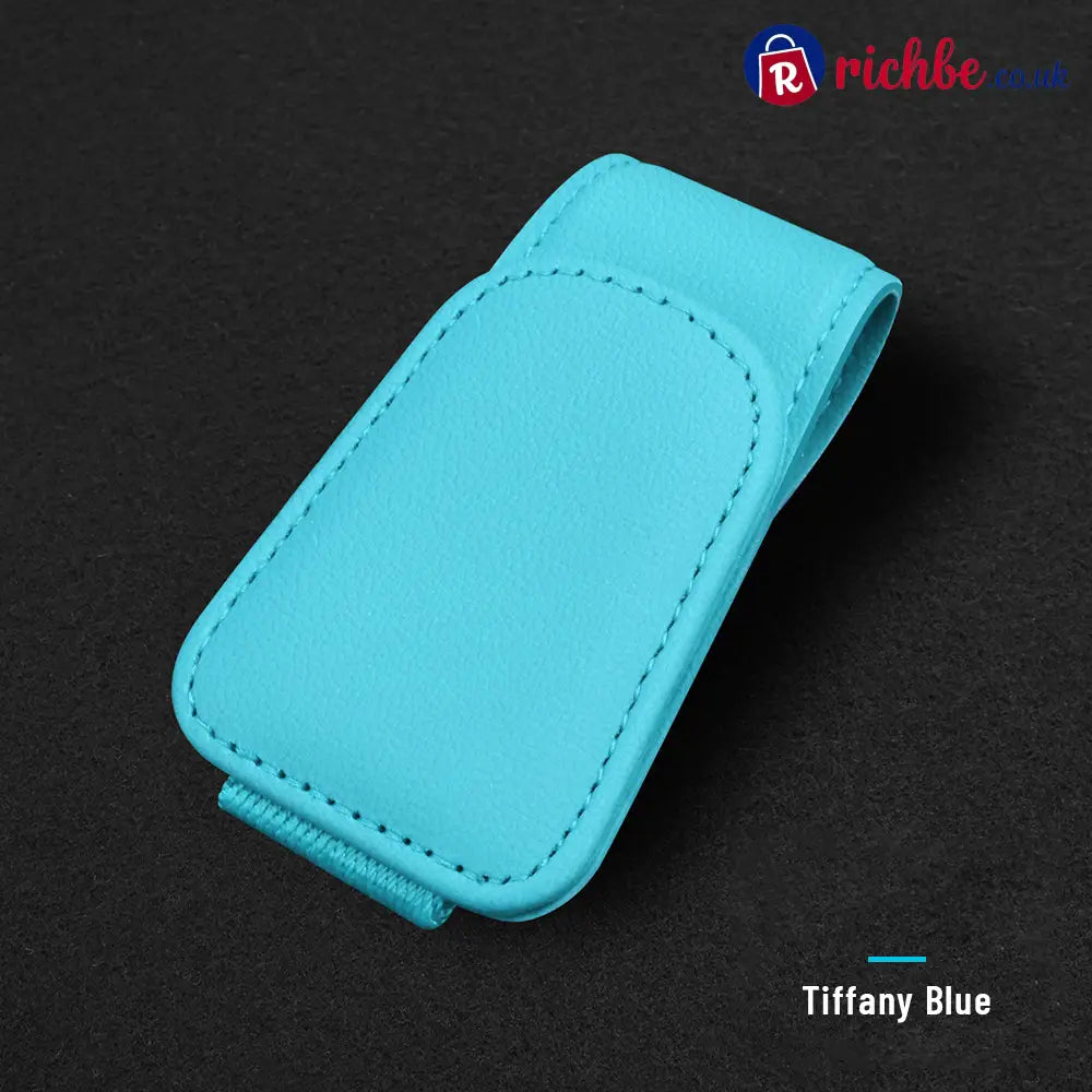 Magnetic Car Sun Visor Sunglasses Holder – Leather Glasses Clip & Multi-Function Storage Organizer - Tiffany Blue