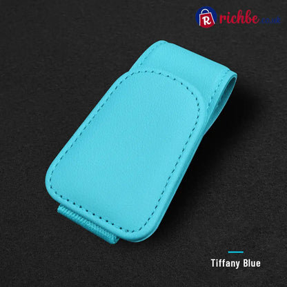 Magnetic Car Sun Visor Sunglasses Holder – Leather Glasses Clip & Multi-Function Storage Organizer - Tiffany Blue