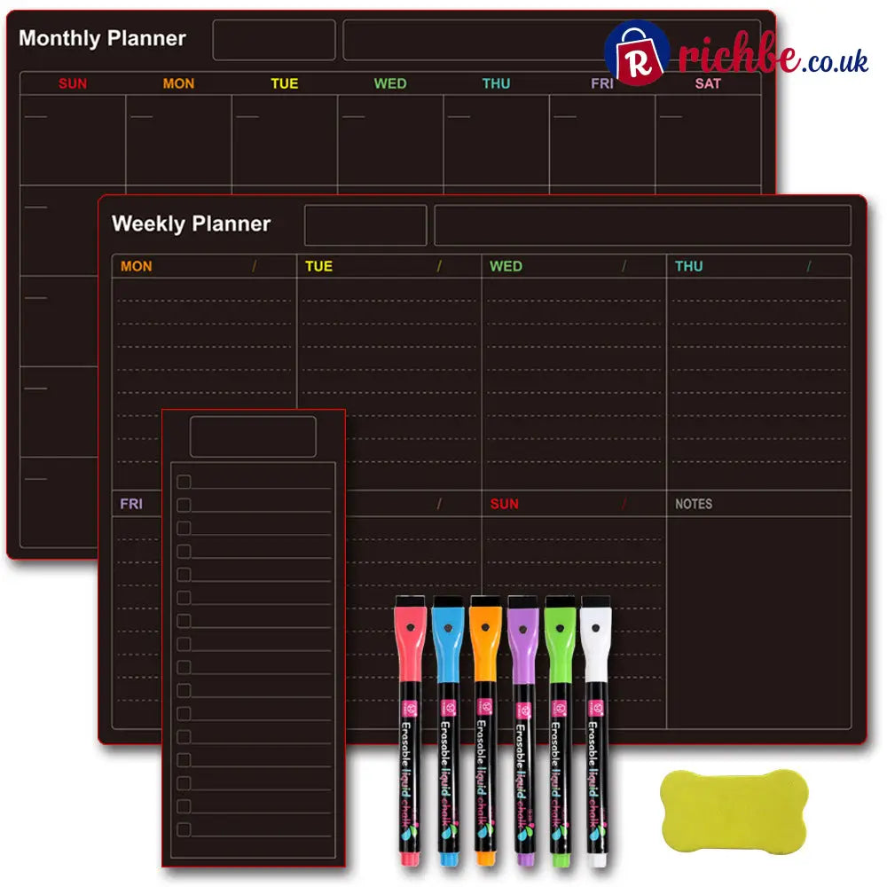 Magnetic Family Planner – Monthly Weekly and Daily Schedule - Black A - Planners