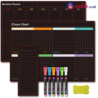 Magnetic Family Planner – Monthly Weekly and Daily Schedule - Black B - Planners