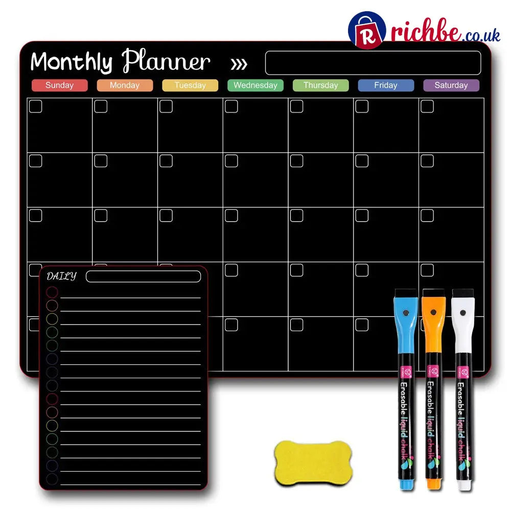 Magnetic Family Planner – Monthly Weekly and Daily Schedule - Black C - Planners