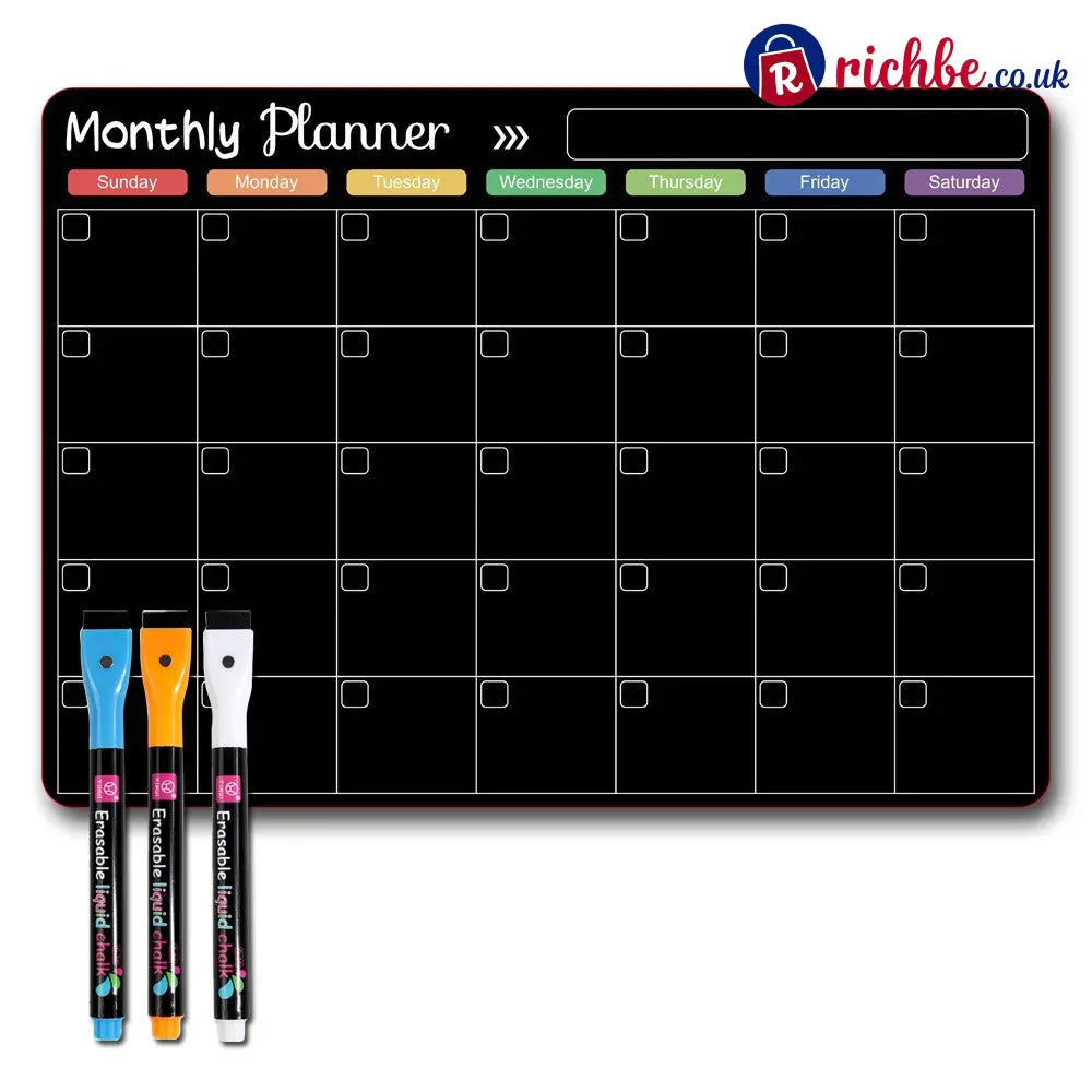 Magnetic Family Planner – Monthly Weekly and Daily Schedule - Black D - Planners
