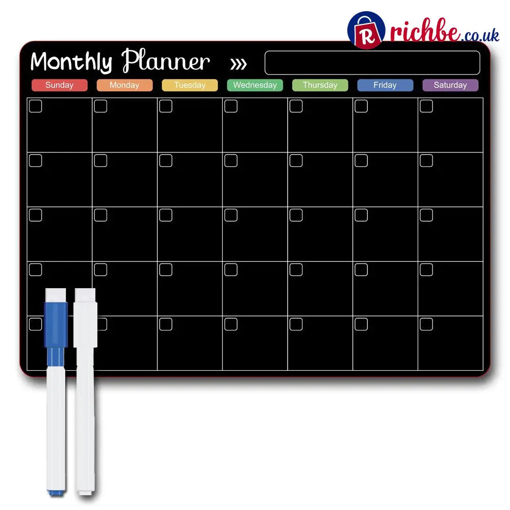 Magnetic Family Planner – Monthly Weekly and Daily Schedule - Black F - Planners