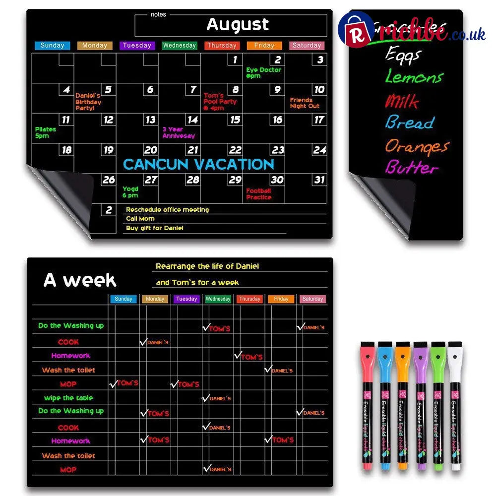 Magnetic Family Planner – Monthly Weekly and Daily Schedule - Black G - Planners