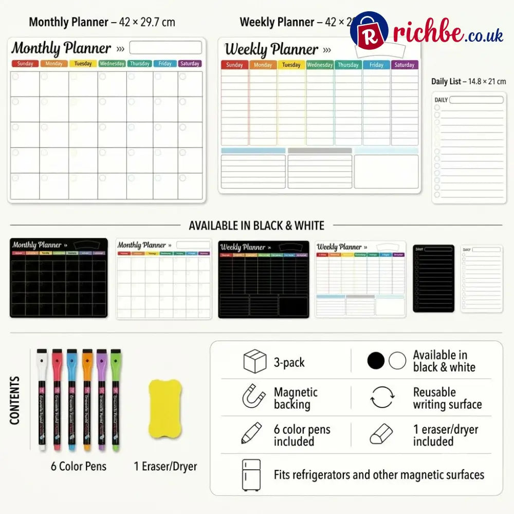 Magnetic Family Planner – Monthly Weekly and Daily Schedule - Planners