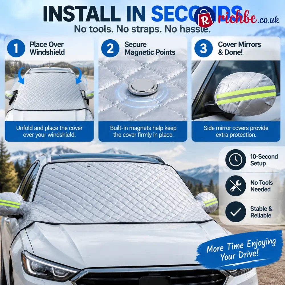 🚗 Magnetic Windshield Cover – All-Season Sun Snow & Frost Protector for Cars SUVs & Trucks