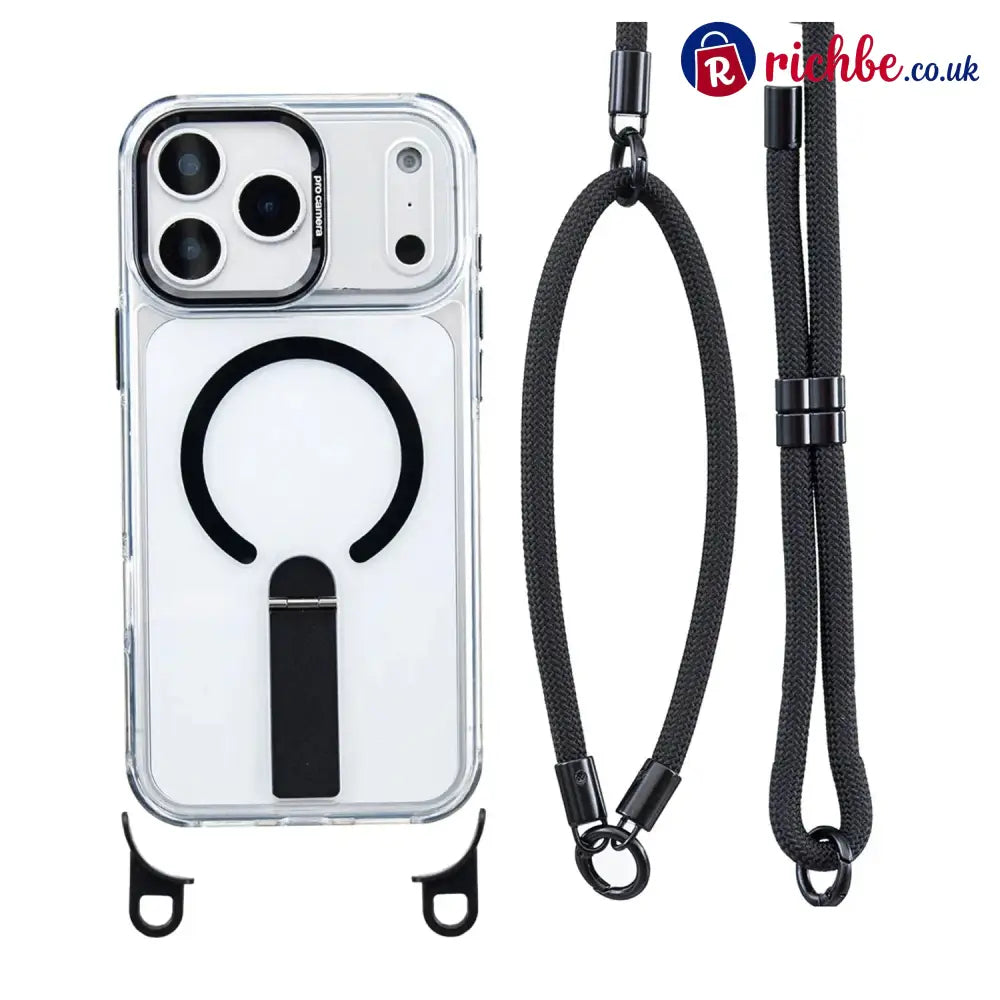 MagSafe Phone Case with Detachable Crossbody Neck Lanyard Strap - Black / For iPhone 17