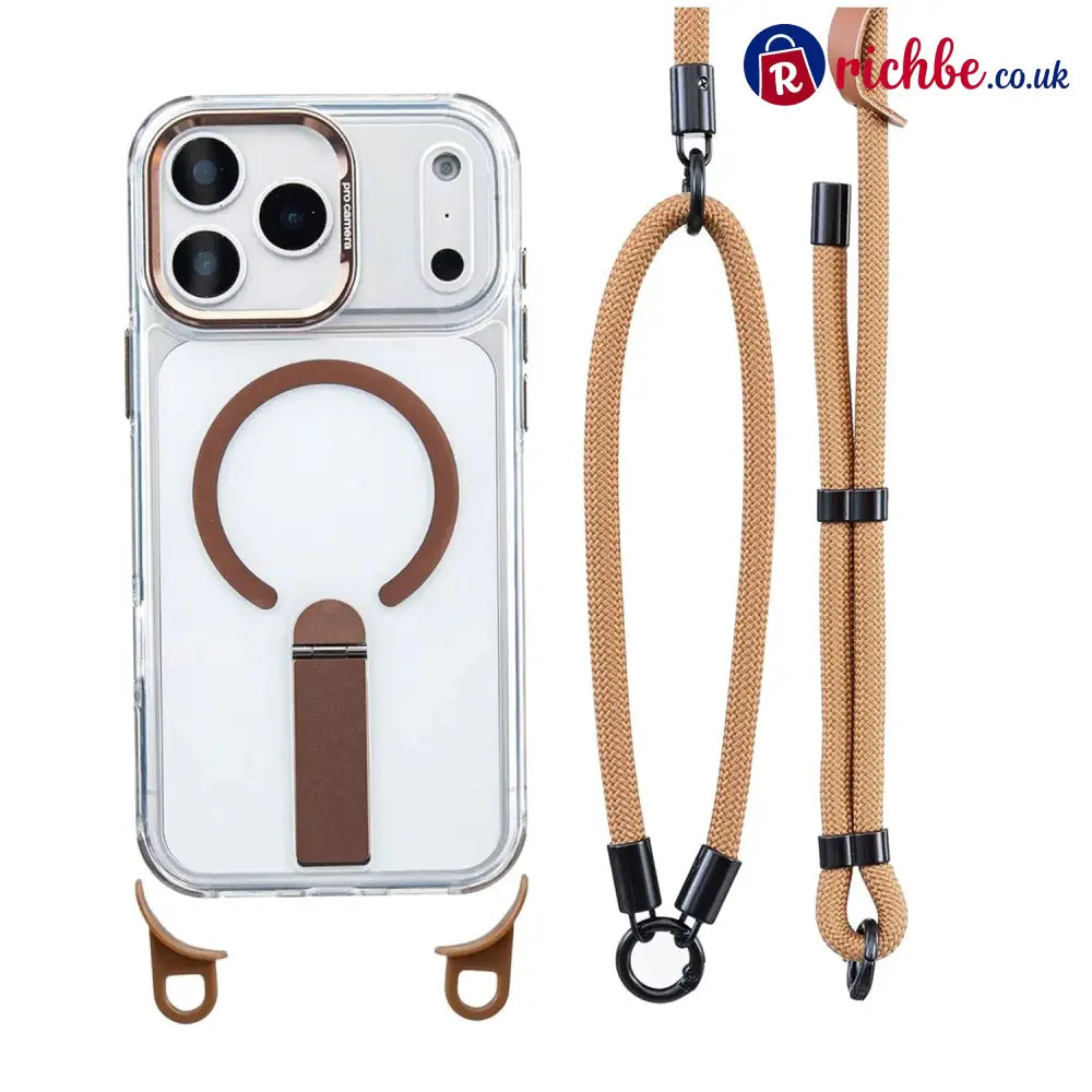 MagSafe Phone Case with Detachable Crossbody Neck Lanyard Strap - Gold / For iPhone 17