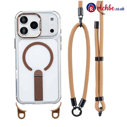 MagSafe Phone Case with Detachable Crossbody Neck Lanyard Strap - Gold / For iPhone 17