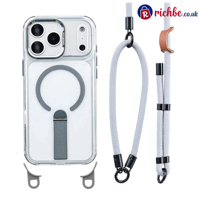 MagSafe Phone Case with Detachable Crossbody Neck Lanyard Strap - Grey / For iPhone 17