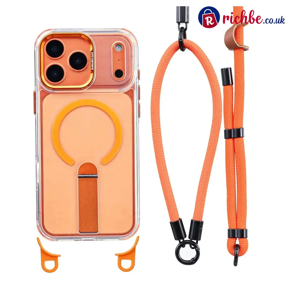 MagSafe Phone Case with Detachable Crossbody Neck Lanyard Strap - Orange / For iPhone 17