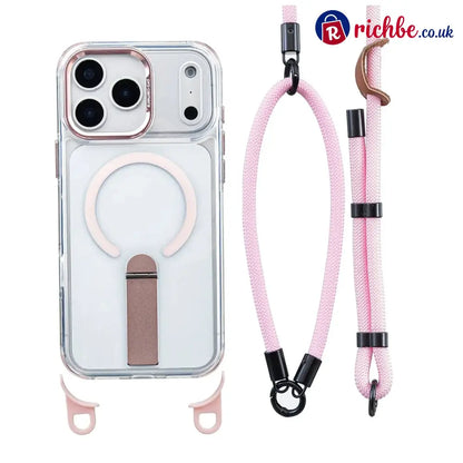 MagSafe Phone Case with Detachable Crossbody Neck Lanyard Strap - Pink / For iPhone 17