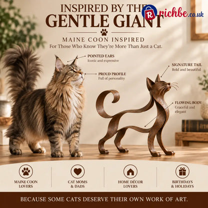 Maine Coon Inspired Metal Cat Sculpture