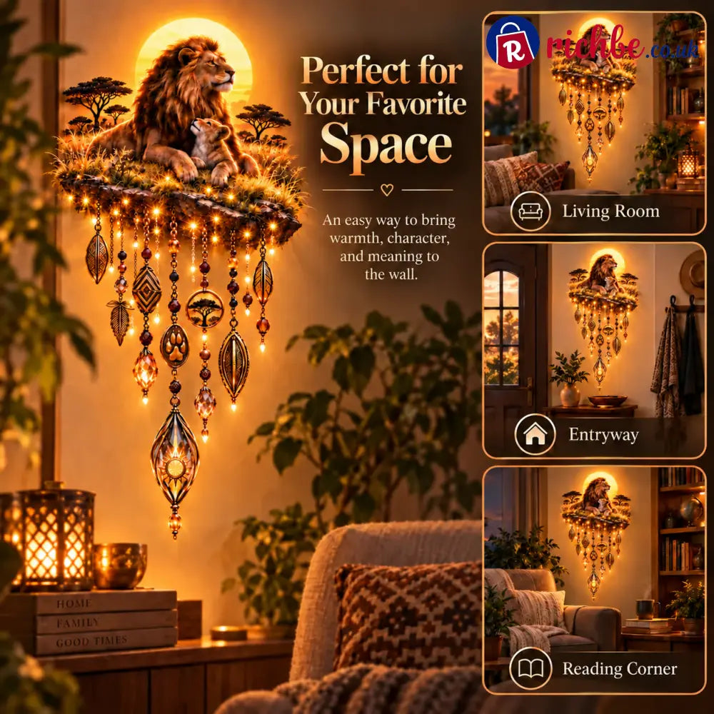 Majestic Savannah Family Glow – Lion & Cub Illuminated Wall Decor