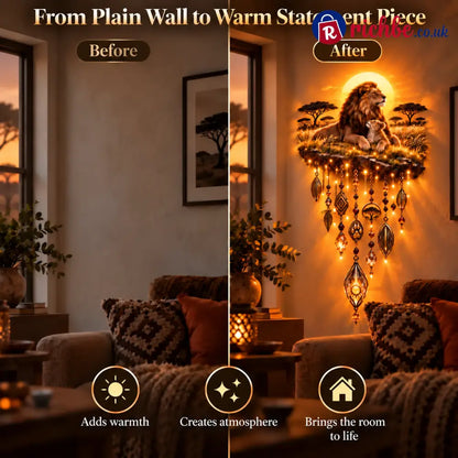 Majestic Savannah Family Glow – Lion & Cub Illuminated Wall Decor