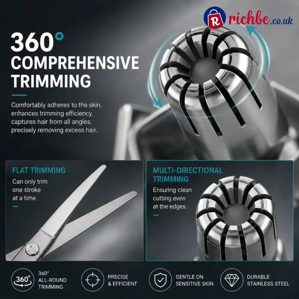 Manual Nose Hair Trimmer – Stainless Steel 360° Trimmer, Waterproof & No Battery Required