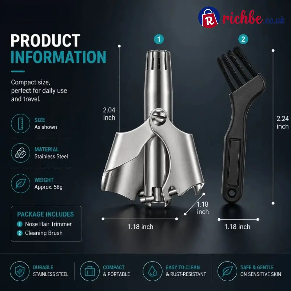 Manual Nose Hair Trimmer – Stainless Steel 360° Trimmer, Waterproof & No Battery Required