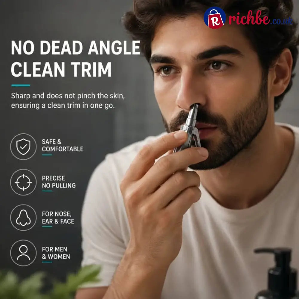 Manual Nose Hair Trimmer – Stainless Steel 360° Trimmer, Waterproof & No Battery Required