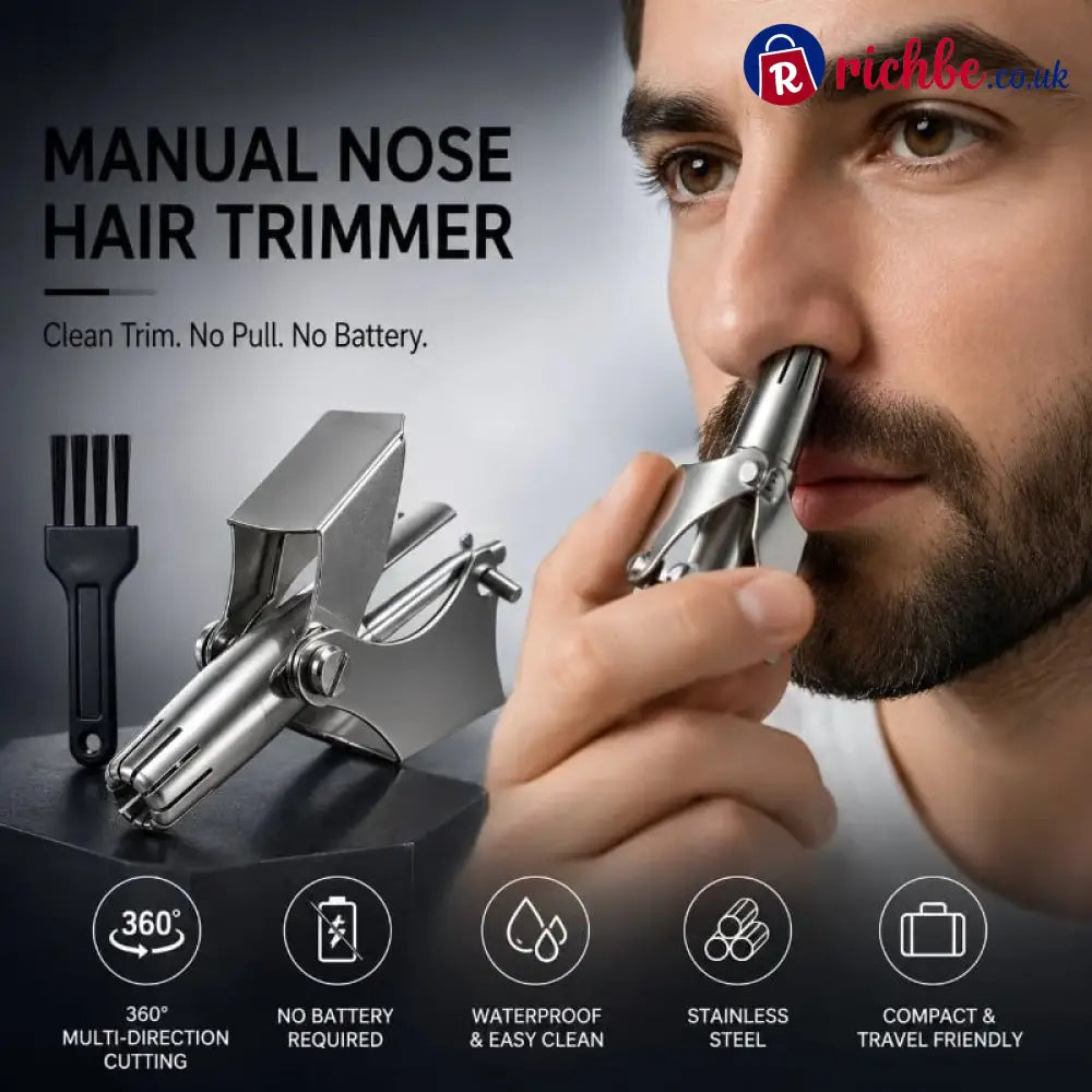 Manual Nose Hair Trimmer – Stainless Steel 360° Trimmer, Waterproof & No Battery Required