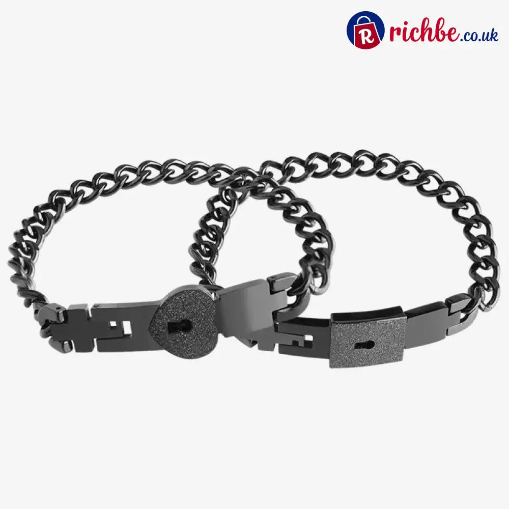 Matching bracelets with a heart-shaped lock 💕 - black - Beauty& Health
