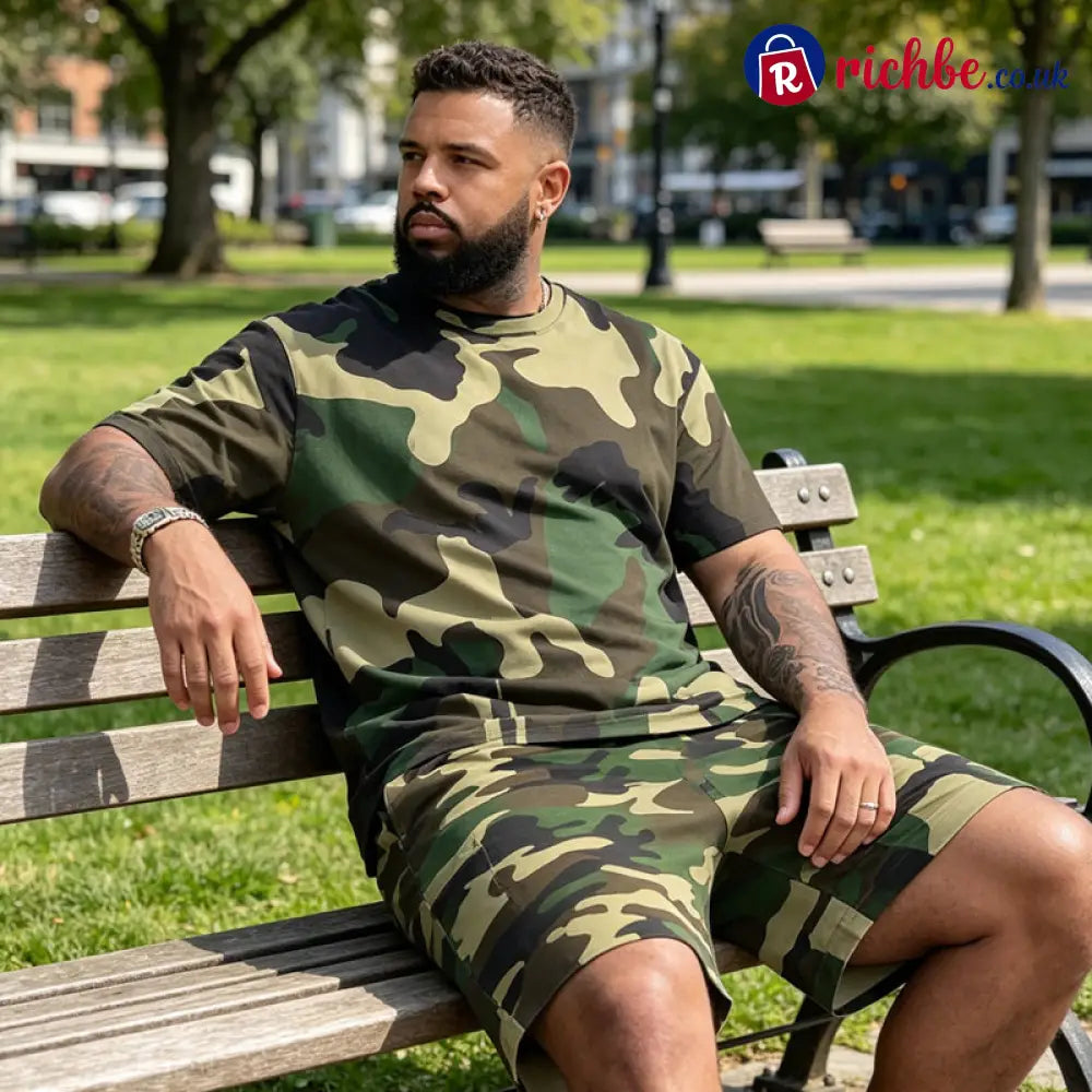 💥Men’s Camouflage Print T-Shirt & Shorts Set - Clothing & Accessories