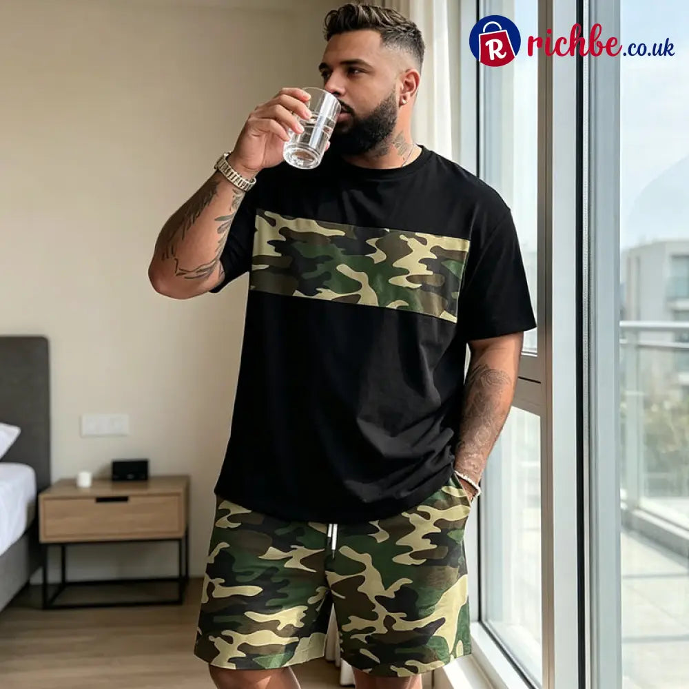 💥Men’s Camouflage Print T-Shirt & Shorts Set - Clothing & Accessories