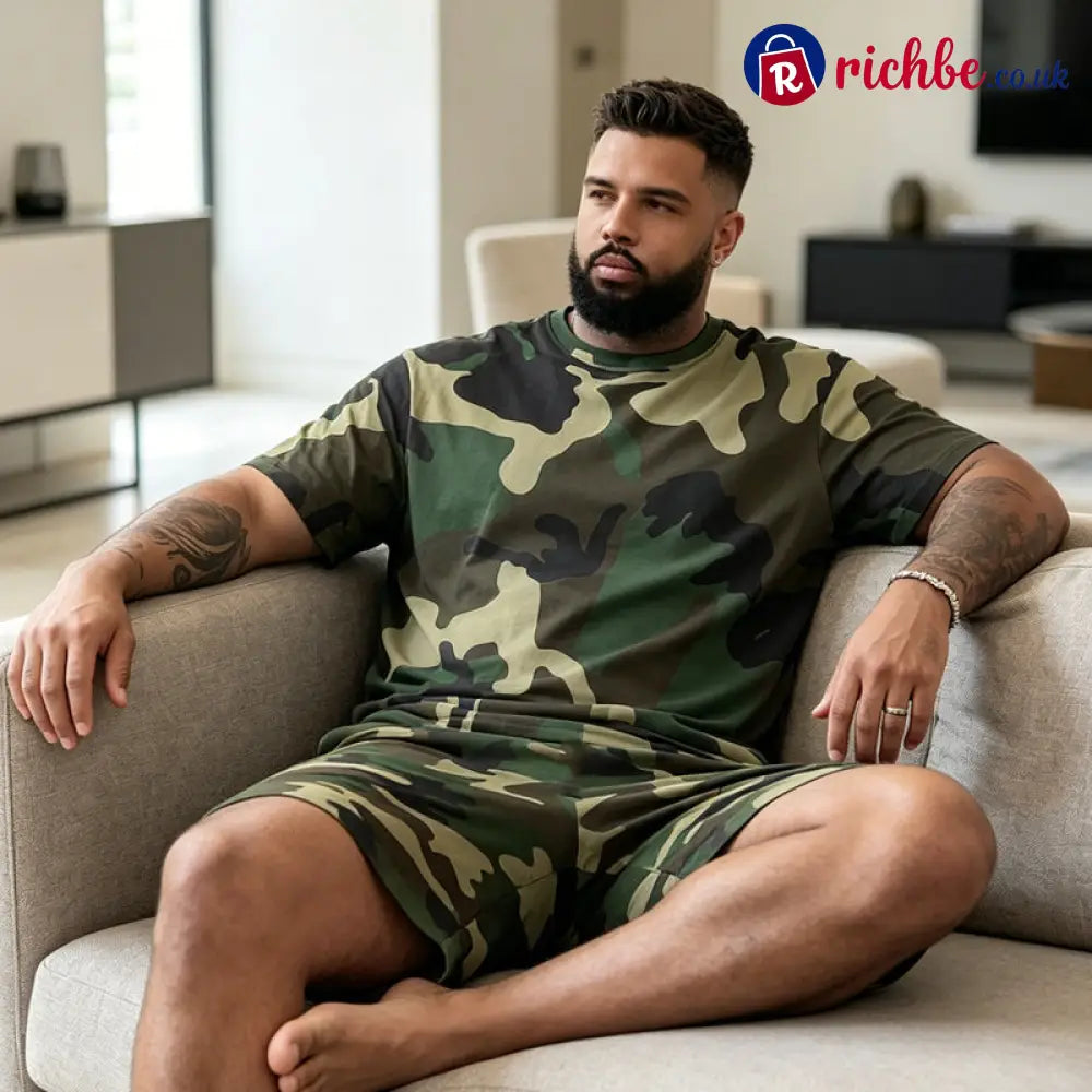 💥Men’s Camouflage Print T-Shirt & Shorts Set - Clothing & Accessories