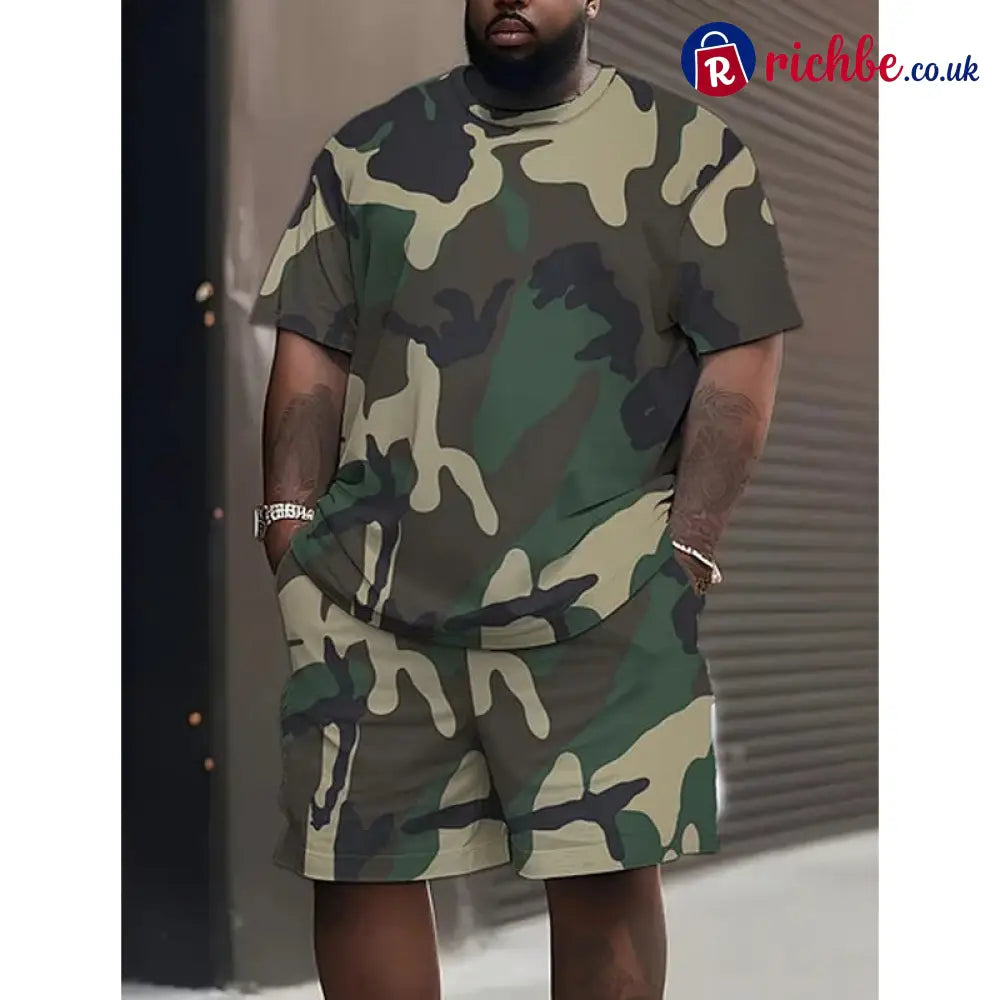 💥Men’s Camouflage Print T-Shirt & Shorts Set - 🔥Camouflage / S - Clothing & Accessories