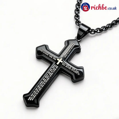 Men’s Lord’s Prayer Cross Necklace - Black - Clothing & Accessories
