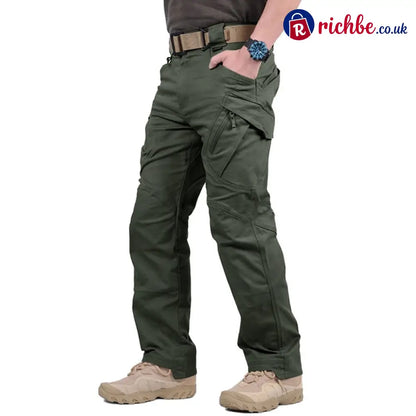 Men’s Tactical Cargo Pants – Ripstop Waterproof Multi-Pocket Combat Trousers - Army green / S