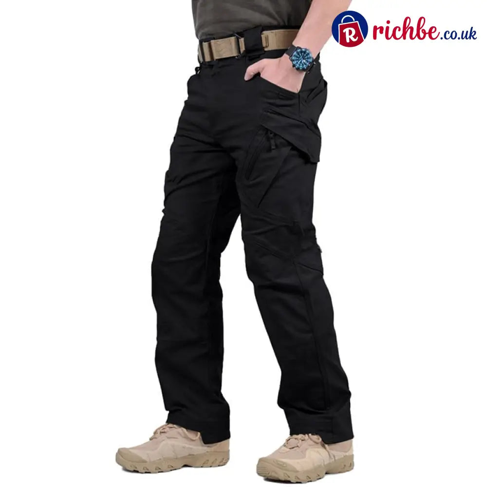 Men’s Tactical Cargo Pants – Ripstop Waterproof Multi-Pocket Combat Trousers - Black / S
