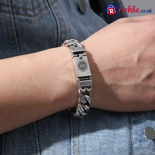 🔥 Men’s Vintage Mantra Bracelet – Six-Syllable Symbol Design with Layered Dual-Chain Style - Clothing & Accessories