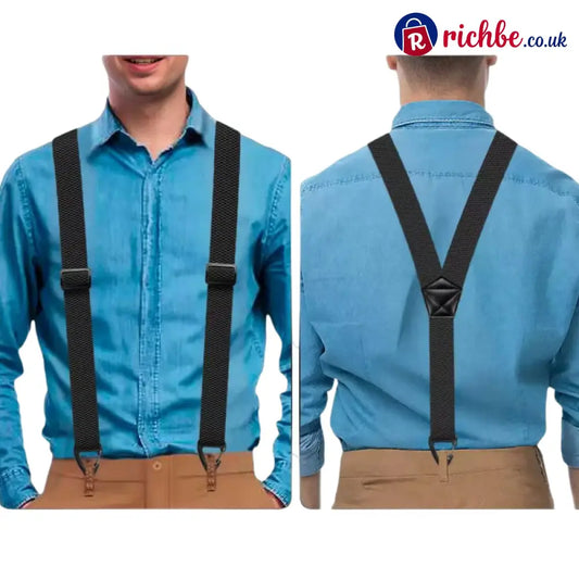 Men’s X-Back Suspenders with Hook Clips - Black / Y-shape - Clothing & Accessories