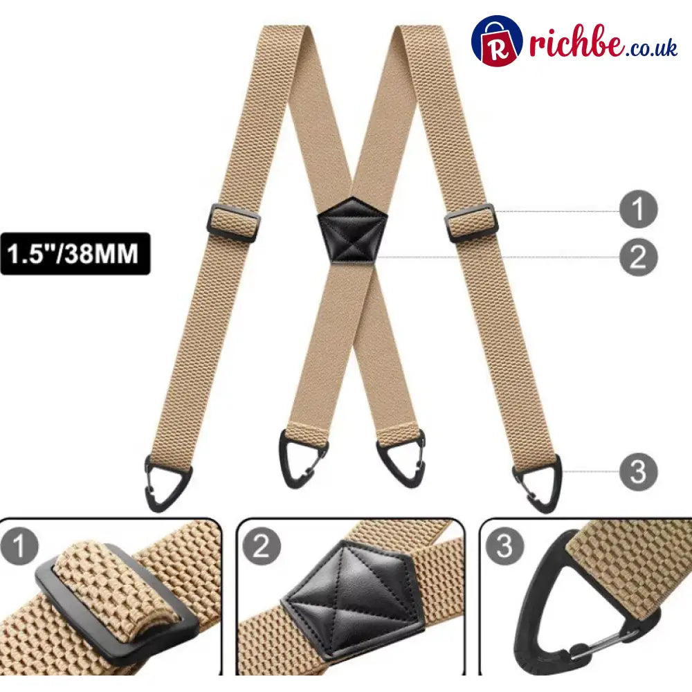 Men’s X-Back Suspenders with Hook Clips - Khaki / X-shape - Clothing & Accessories