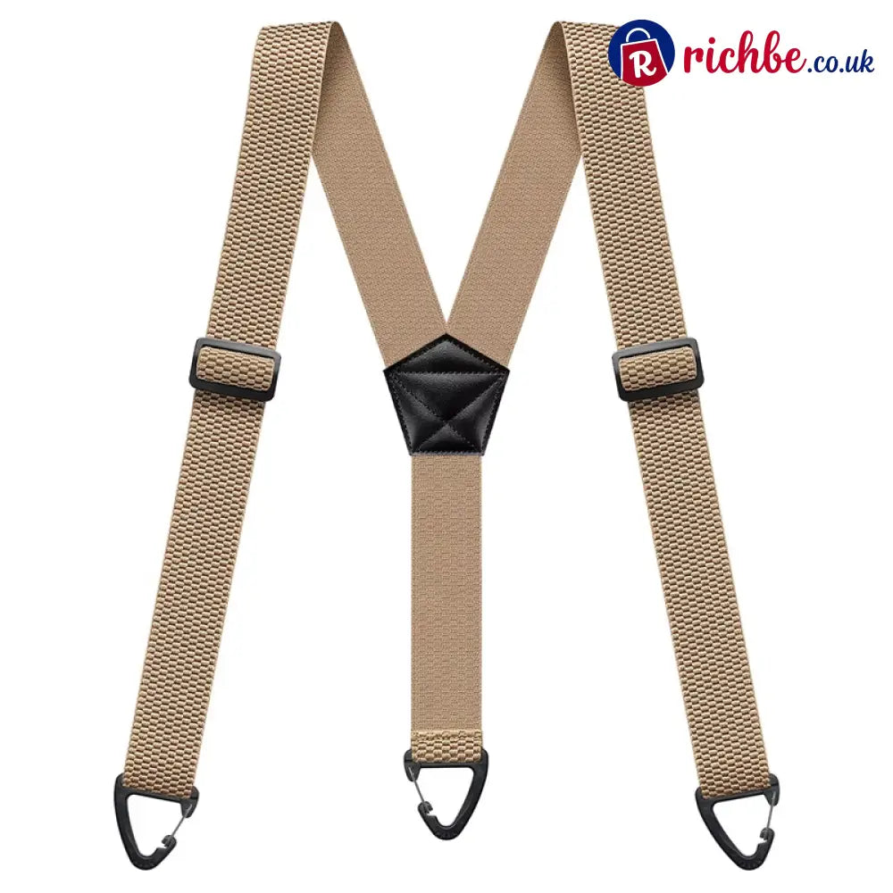 Men’s X-Back Suspenders with Hook Clips - Khaki / Y-shape - Clothing & Accessories