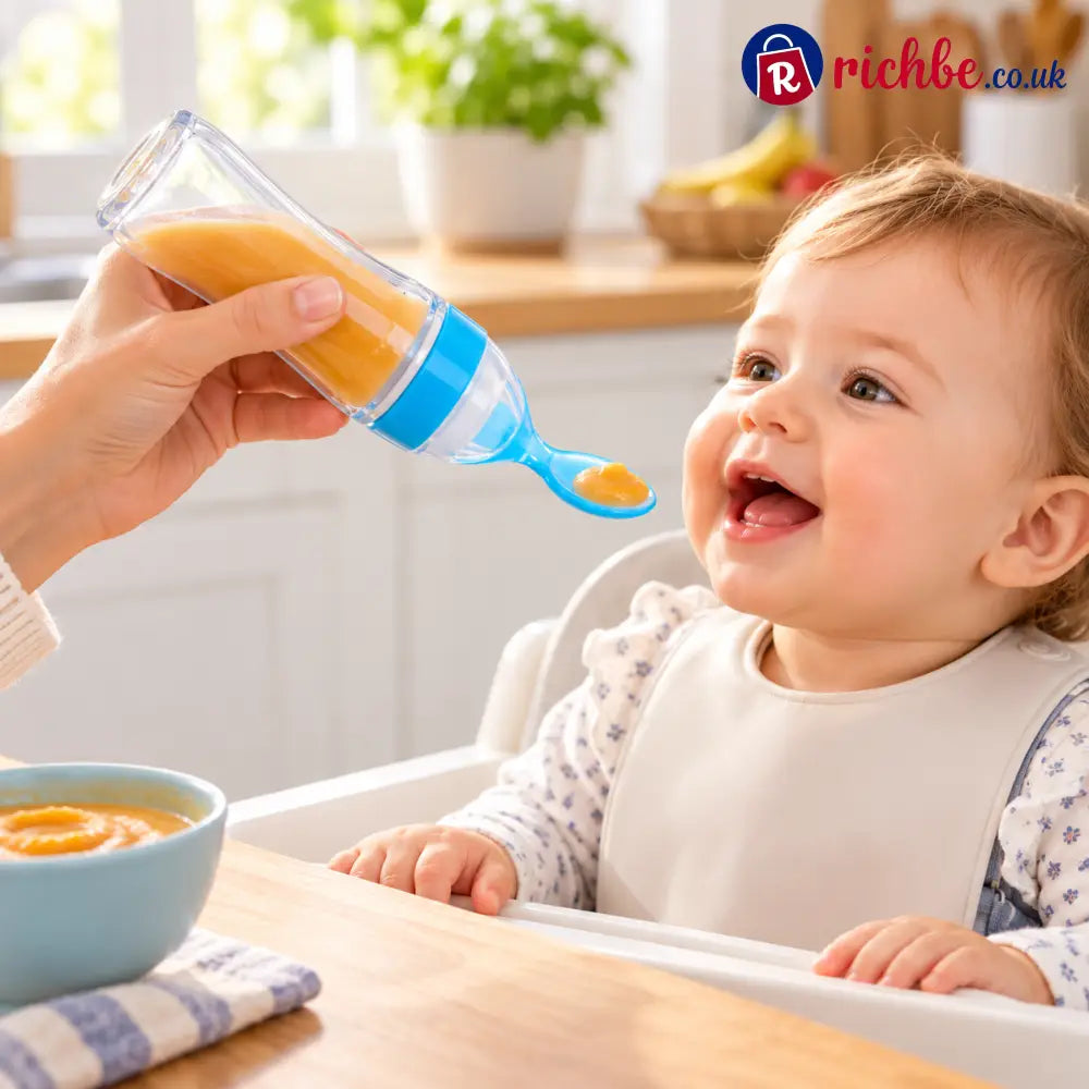🥄 Mess-Free Baby Feeding Spoon Bottle | Squeeze Serve & Smile