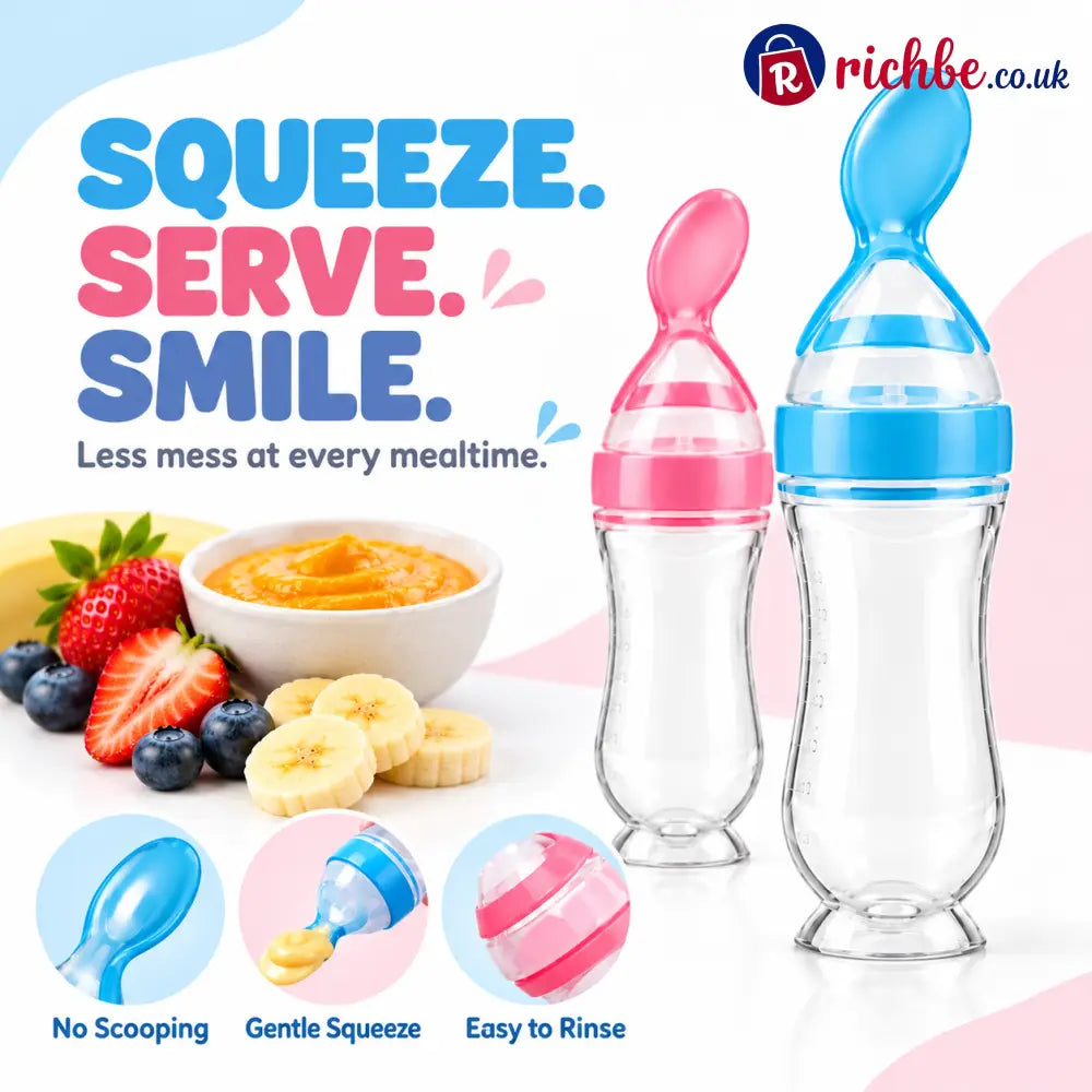 🥄 Mess-Free Baby Feeding Spoon Bottle | Squeeze Serve & Smile