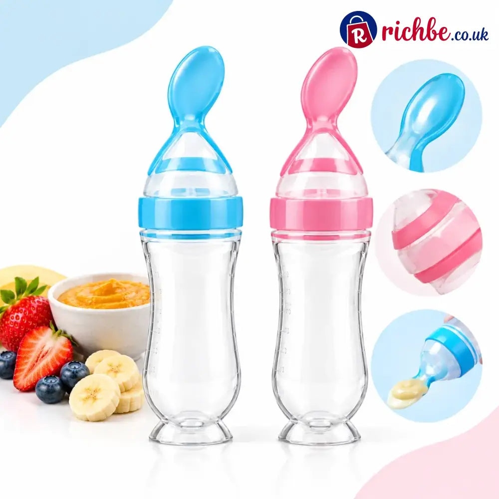 🥄 Mess-Free Baby Feeding Spoon Bottle | Squeeze Serve & Smile - Blue