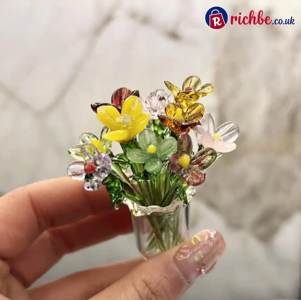 Mini Glass Flower Ornament Crafts Artificial Flower Floral Figurine - 🌸 10 Flowers Set - Houseware & Kitche